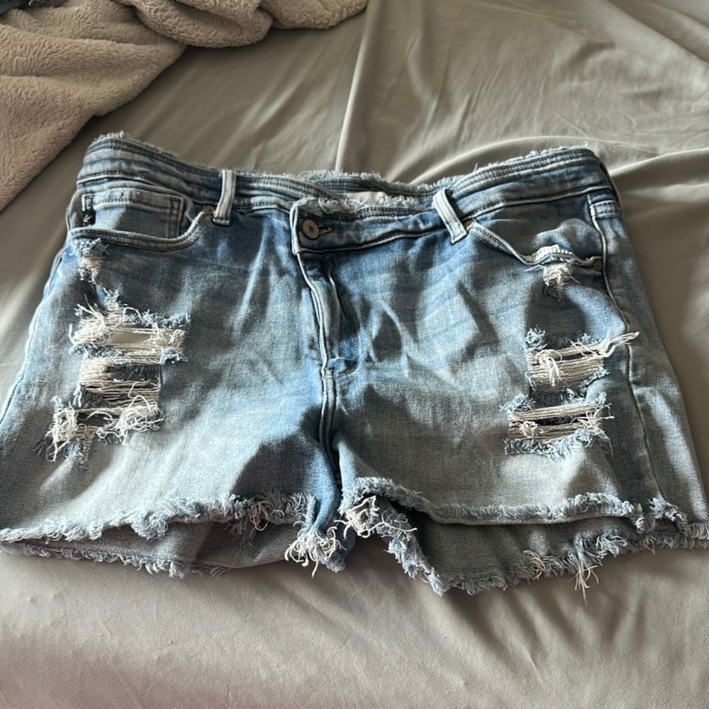 KanCan Blue Distressed Jean Shorts with Frayed Hem